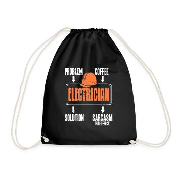 Problem Solution Coffee Sarcasm Funny Electrician - Drawstring Bag - black - Front
