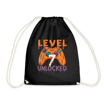 Halloween Pattern Pumpkin Game Gamer Birth Age 7 - Drawstring Bag - black - Front