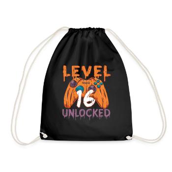 Halloween Pattern Pumpkin Game Gamer Birth Age 16 - Drawstring Bag - black - Front