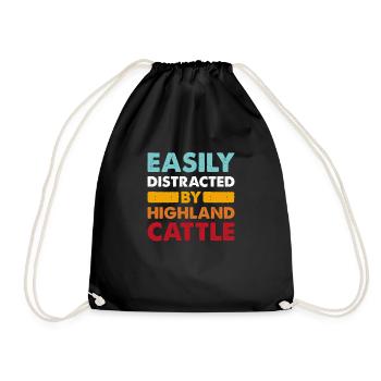 Easily distracted by Highland Cattle cow farmer - Drawstring Bag - black - Front