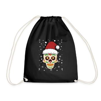 Sugar Skull Santa Claus Hut Funny Christmas - Drawstring Bag - black - Front