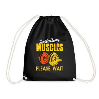 Installing Muscles Please Wait Funny Retro Fitness - Drawstring Bag - black - Front