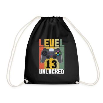 Vintage Gamer Video Game Lover Age 13 Unlocked - Drawstring Bag - black - Front