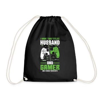 Two Titles Husband Gamer Video Game Lover Gaming - Drawstring Bag - black - Front