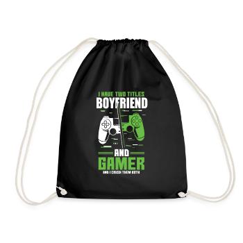 Two Titles Boyfriend Gamer Video Game Lover Gaming - Drawstring Bag - black - Front