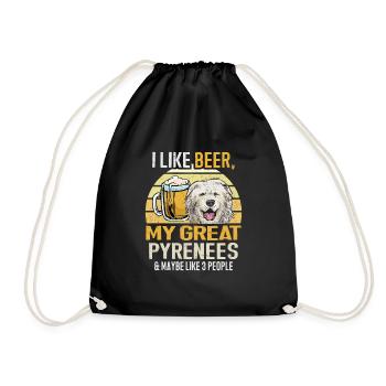 Great Pyrenees Dog I like beer My Great Pyrene - Drawstring Bag - black - Front