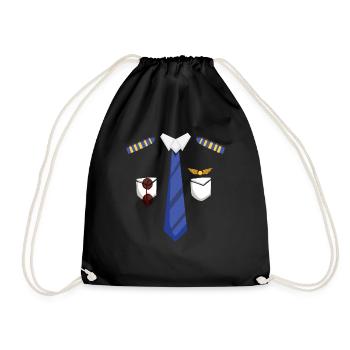 Funny Pilot Plane Costume For Halloween - Drawstring Bag - black - Front