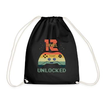Vintage Video Game Lover Age 12 Level Unlocked - Drawstring Bag - black - Front