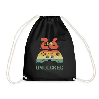 Vintage Video Game Lover Age 26 Level Unlocked - Drawstring Bag - black - Front
