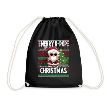 Ugly Christmas Sweater Design K-Pop Santa - Drawstring Bag - black - Front