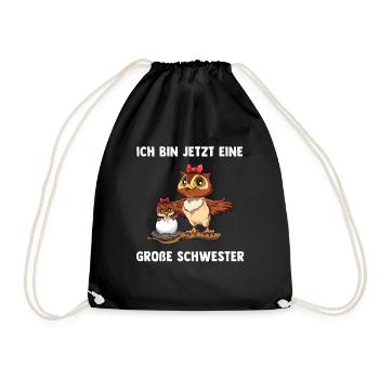 Eule Große Schwester Ich bin jetzt ein Große - Turnbeutel - Schwarz - Vorne