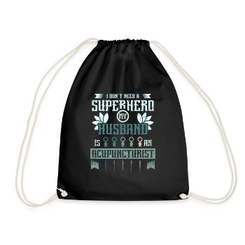 My husband is an acupuncturist - Drawstring Bag - black - Front