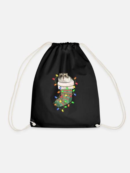 Hamster Christmas Pajamas Socks Santa Claus - Drawstring Bag - black