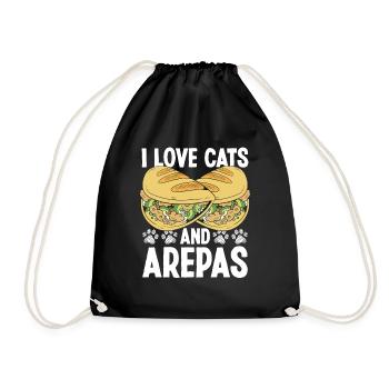 Venezuelan Food Cat Owner Arepas Lover Colombian - Drawstring Bag - black - Front