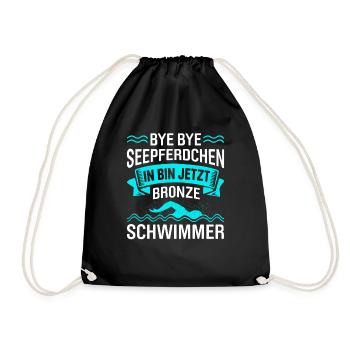 Bye Bye Seepferdchen In Bin Jetzt Bronze Schwimmer - Turnbeutel - Schwarz - Vorne