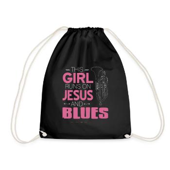 This Girl Runs On Jesus & Blues Cool Retro - Drawstring Bag - black - Front