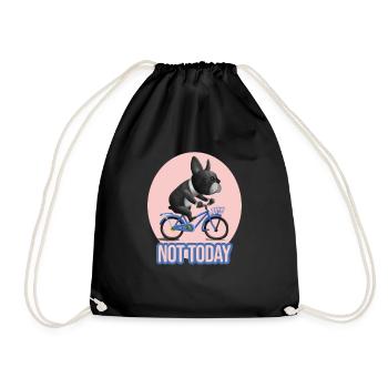 Not Today French Bulldog on a Bicycle - Drawstring Bag - black - Front