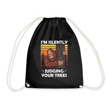 Funny Arborist Logger Bigfoot Cartoon - Drawstring Bag - black - Front
