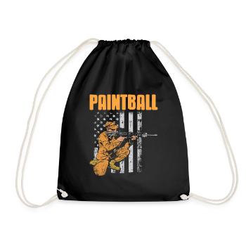 Retro Patriotic Baller Cool Paintball Player - Drawstring Bag - black - Front