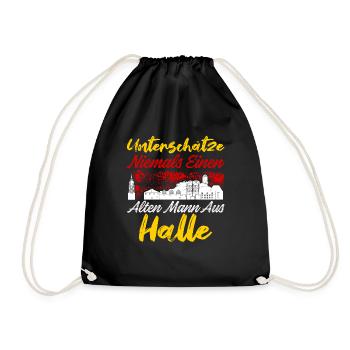 Unterschätze Niemals Einen Alten Mann Aus Halle - Turnbeutel - Schwarz - Vorne