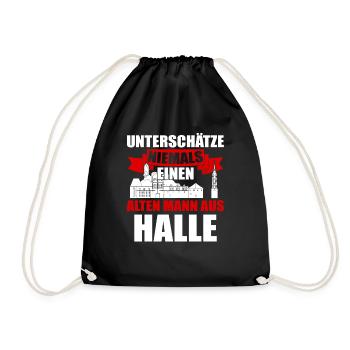 Unterschätze Niemals Einen Alten Mann Aus Halle - Turnbeutel - Schwarz - Vorne
