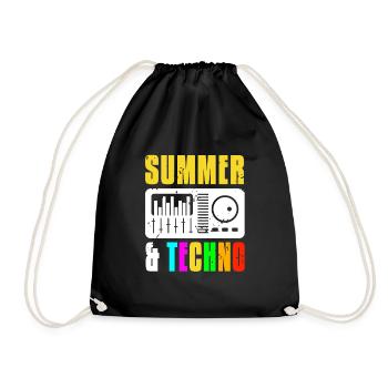 Retro Vintage Summer & TECHNO Cool Techno DJ - Drawstring Bag - black - Front