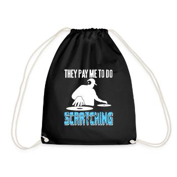They Pay Me To Do SCRATCHING Cool Retro Vintage DJ - Drawstring Bag - black - Front