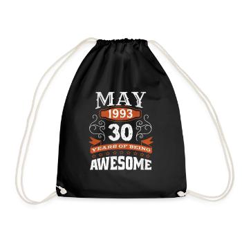 Vintage May 1993 30 Year Old Birth Awesome - Drawstring Bag - black - Front