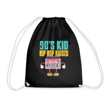 90's KID Hip Hop Raised Retro Vintage Cool T-Shirt - Drawstring Bag - black - Front