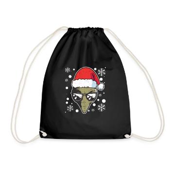 Alien Santa Claus Christmas Pyjamas Funny Xmas PJs - Drawstring Bag - black - Front