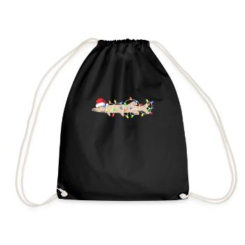 Ice Fishing Muskie Christmas Musky Funny Santa - Drawstring Bag - black - Front