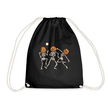 Dancing Skeletons Pumpkin Heads Halloween Costume - Drawstring Bag - black - Front