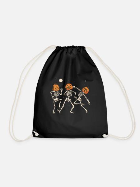 Dancing Skeletons Pumpkin Heads Halloween Costume - Drawstring Bag - black