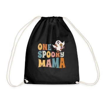 Mom One Spooky Mama Groovy Halloween Costume - Drawstring Bag - black - Front