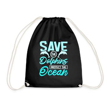 Save the dolphins protect the ocean - Drawstring Bag - black - Front