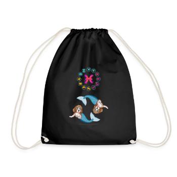 Funny Dog Lover Horoscope Pisces Zodiac Sign Cool - Drawstring Bag - black - Front