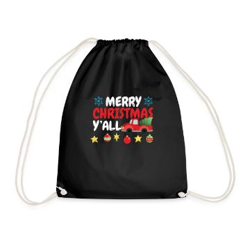 Merry Christmas Y'all Funny Xmas PJs Holiday - Drawstring Bag - black - Front
