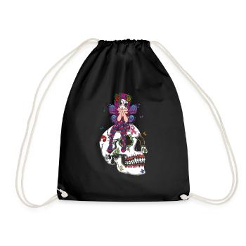 Fairy Floral Halloween Muertos Day Of Dead Sugar - Drawstring Bag - black - Front