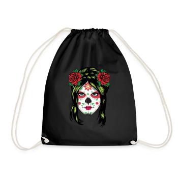 Catrina Skeleton Bone Sugar Muertos Day Halloween - Drawstring Bag - black - Front