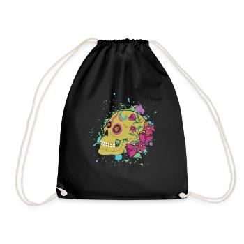 Color Bone Halloween Muertos Day Of Dead Sugar - Drawstring Bag - black - Front