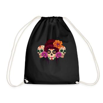 Skeleton Sugar Bone Muertos Day Of Dead Halloween - Drawstring Bag - black - Front