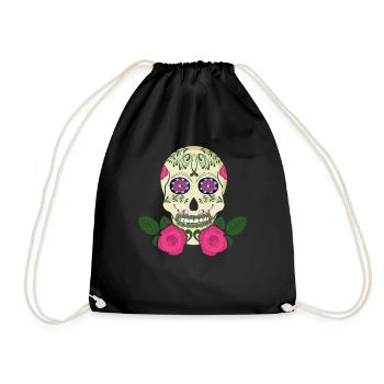 Floral Skeleton Sugar Bone Muertos Day Halloween - Drawstring Bag - black - Front