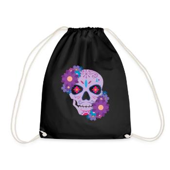 Violet Floral Sugar Bone Muertos Day Halloween - Drawstring Bag - black - Front