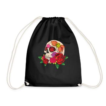 Colorful Bone Sugar Skeleton Muertos Day Halloween - Drawstring Bag - black - Front
