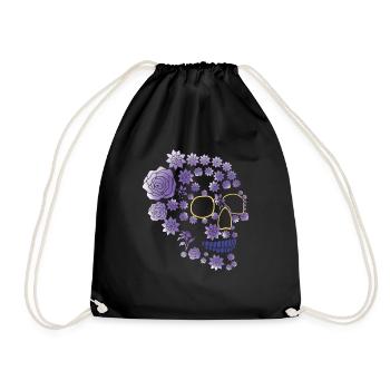 Purple Flower Sugar Bone Muertos Day Halloween - Drawstring Bag - black - Front