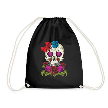 Flower Bone Sugar Skeleton Muertos Day Halloween - Drawstring Bag - black - Front