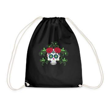 Flower Leaves Bone Sugar Muertos Day Halloween - Drawstring Bag - black - Front