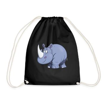 Kawaii Cartoon Rhino - Drawstring Bag - black - Front