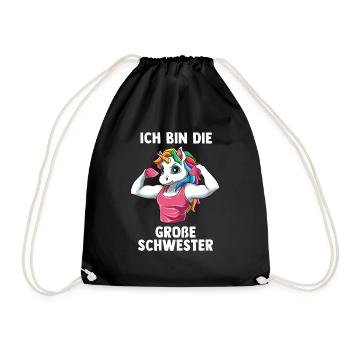 Starkes Einhorn Große Schwester - Ich bin die - Turnbeutel - Schwarz - Vorne