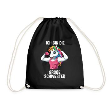 Einhorn Große Schwester - Ich bin die große - Turnbeutel - Schwarz - Vorne